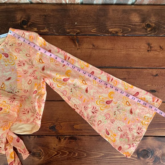 Zara Boho Bell Sleeve Open Tie Back Orange Floral Paisley Women's Small Blouse - Picture 14 of 16